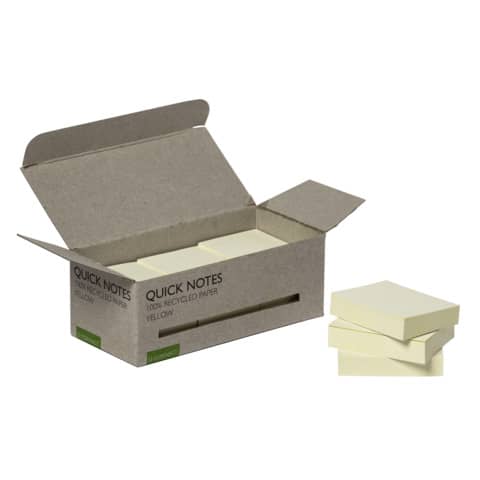Foglietti riposizionabili riciclati Q-Connect gialli conf. 12 blocchetti da 100 fogli 38x51 mm - giallo - KF17323